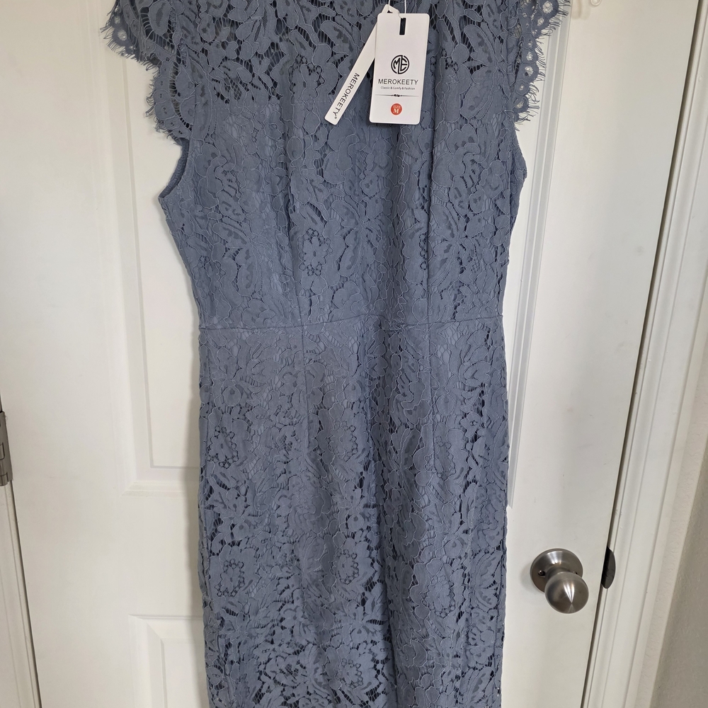 Lace Sheath Dress in Dusty Blue